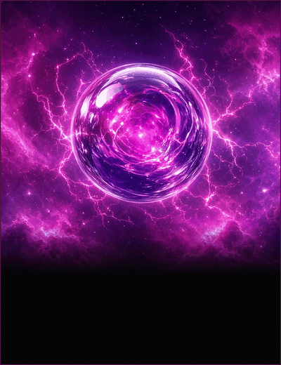 A glowing magenta crystal orb surrounded by magenta lightning